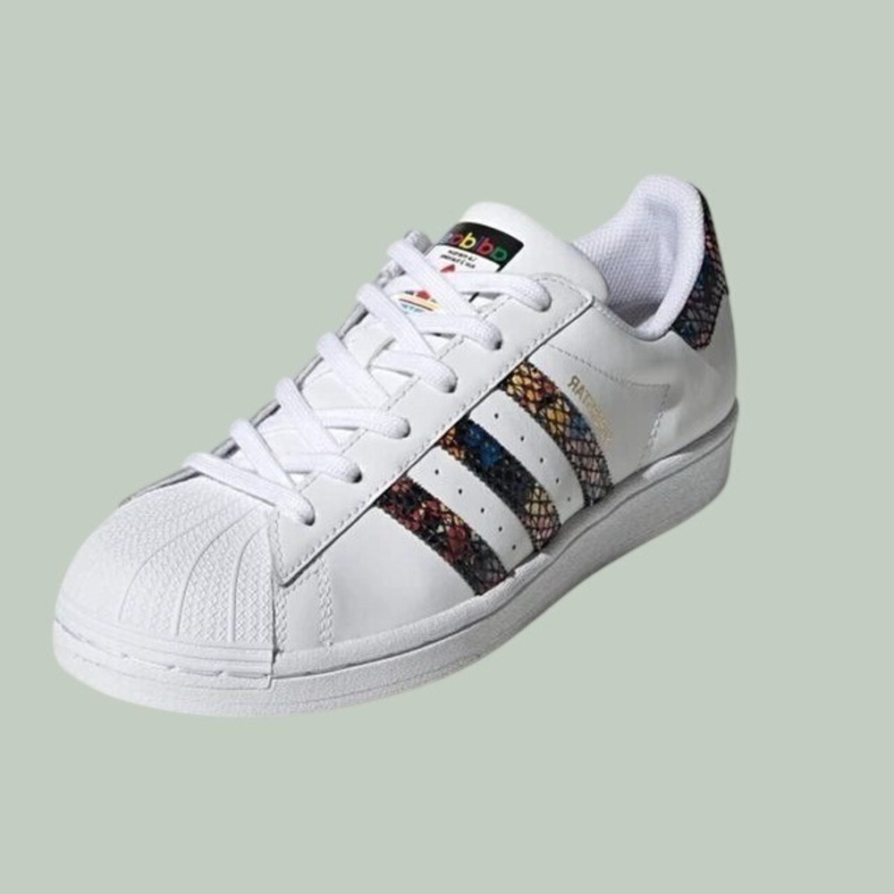 Adidas Superstar Floral Twist Stripes Leather Shell Toe Sneakers Women's Size 6